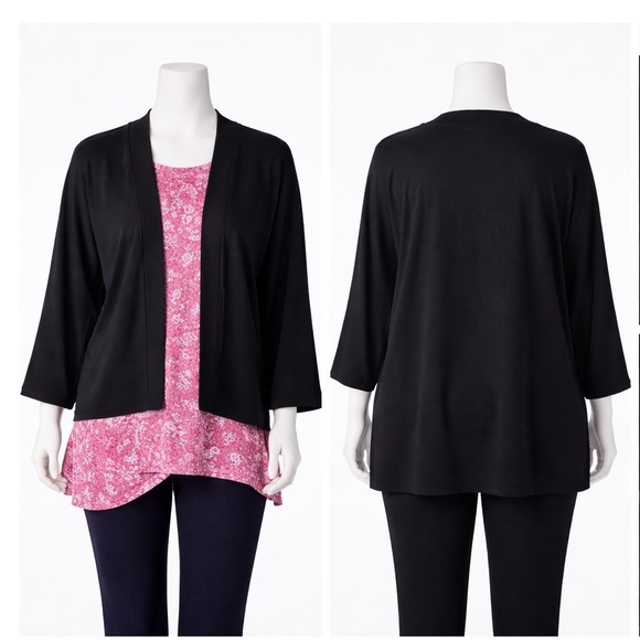 LOGO by Lori Goldstein Sweaters - LOGO by Lori Goldstein Black Double Knit Shrug Dolman Sleeve Cardigan 3X A375415